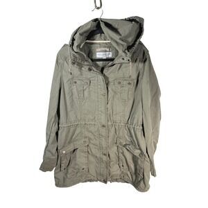Marc New York Andrew Marc Khaki‎ green Utility Jacket Drawstring Hood Sz L y2k